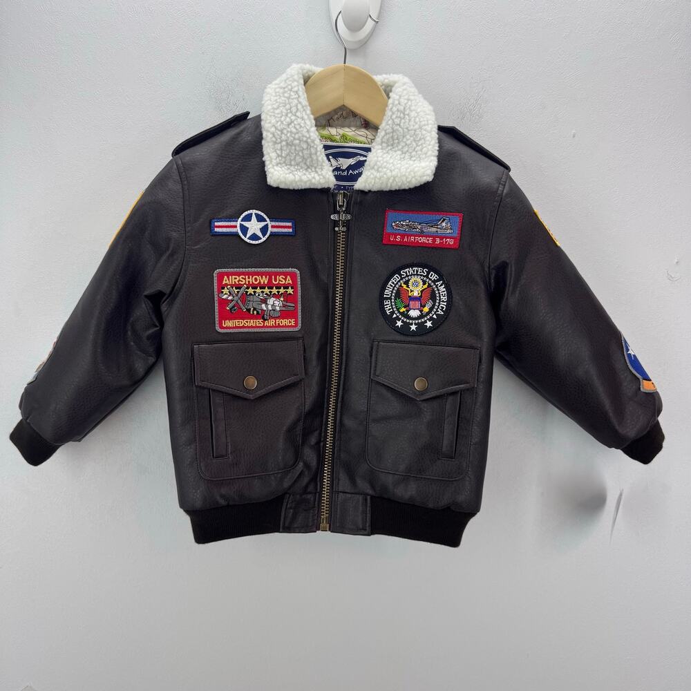 NWT Up and Away A2 Bomber Jacket Kids sz M/6 Faux Leather Flight Sherpa Top Gun